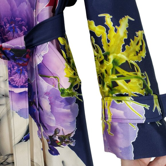 Jason Wu Purple Floral Print Silk Trench Coat Maximalist Art to Wear Eclectic - Picture 13 of 16